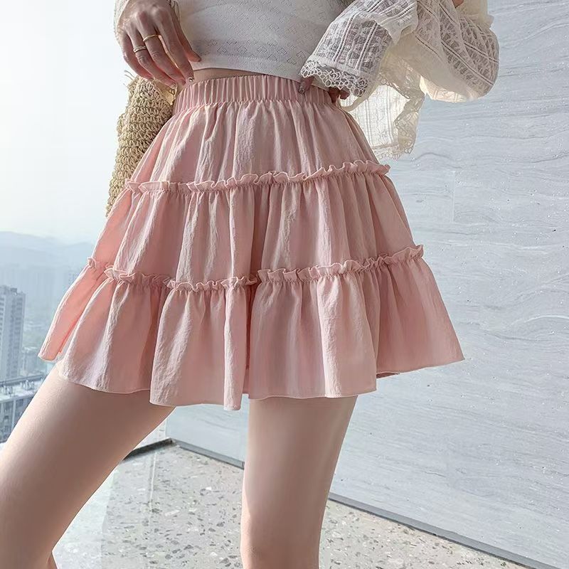 Summer Cake High-Waisted Slimming Fluffy Short Skirt White Petite Skirt Ruffle Skirt - Image 3